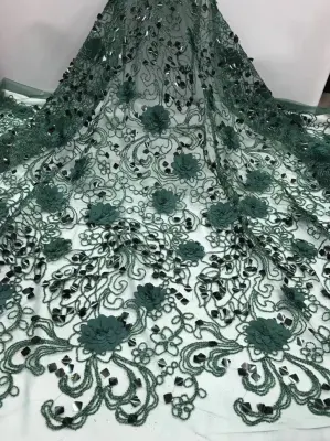 花ナイジェリアレース 3D 刺繍ブライダルチュールレース生地のウェディングドレス